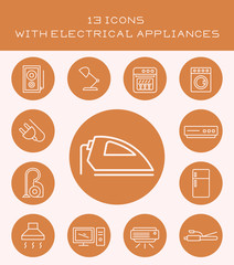 Set of icons with various household electrical appliances.