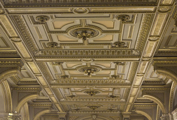 Architectural close up of the ornamental ceiling of Vienna Opera house