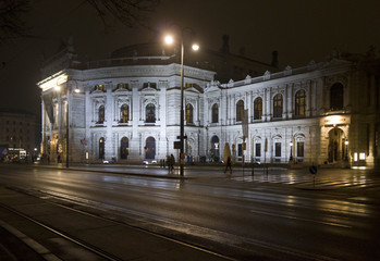 Obraz premium Night view of viennese Burgtheatre on Ringstrasse, Vienna