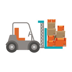 forklift truck with sealed packages vector illustration