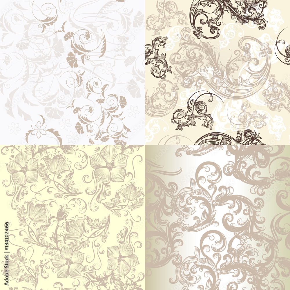 Fototapete Set of vector soft patterns in classic style