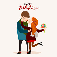 Couple kissing, Valentines day greeting card, vector illustration