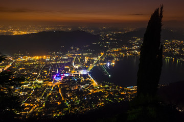 Como city and lake from above at night