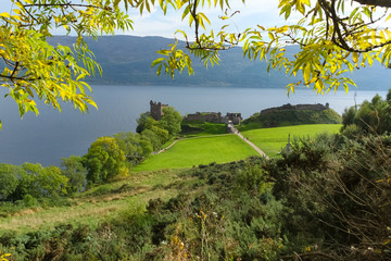 Urquhart castle at nearby Loch Ness. Loch Ness is Scotland's most famous lake for the Nessie.