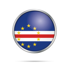 Vector Cape Verde flag in glass button style with metal frame.