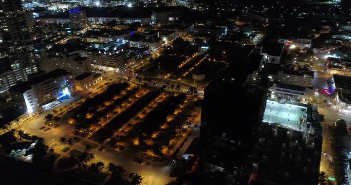 Aerial night tour of Hotels in Miami Beach