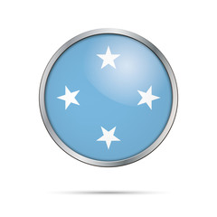 Vector Micronesian flag button. Micronesia in glass button style with metal frame.