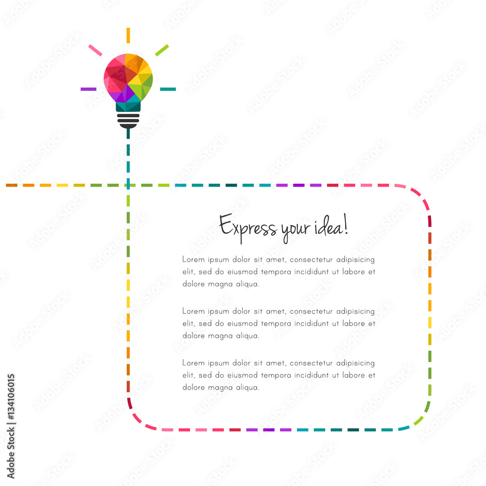 Poster abstract and creative text frame with low poly light bulb as idea concept