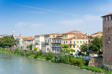 Fototapeta na wymiar Verona, ITALY - September 3, 2016. Beautiful street view of Ver