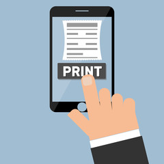 Finger presses to the print button a smartphone