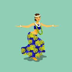 Illustration of a Hawaiian hula dancer woman