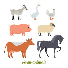Farm Animals Set. Stickers for Children. Vector