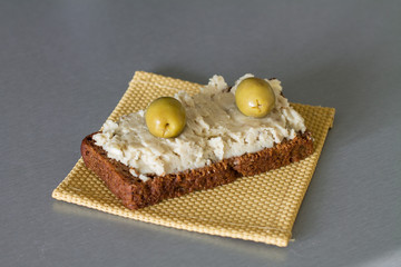 Vorschmack or forshmak is Jewish cuisine dish made of salty minced fish, egg, apple on wholegrain bread.