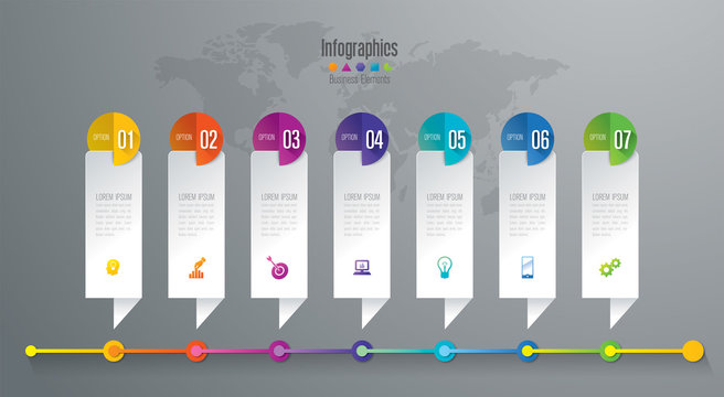 Timeline Infographic Design Vector And Business Icons With 7 Options.