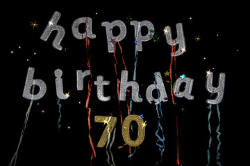 Happy Birthday 70 years old. Fun party invitation or banner image for those that are seventy years...