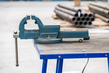 Bench vise on construction site