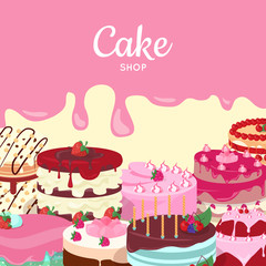 Cake Shop. Set of Decorated Cakes. Confectionery