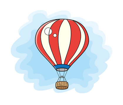 Red striped hot air balloon illustration.