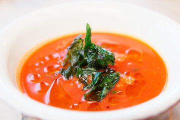 Tomato soup with dried spinach