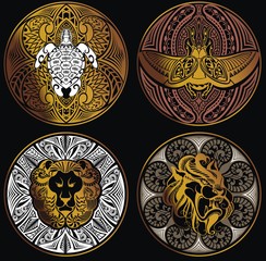 Obraz premium Ethnic Amulet with symbol of turtle,dragon,leo and scarab