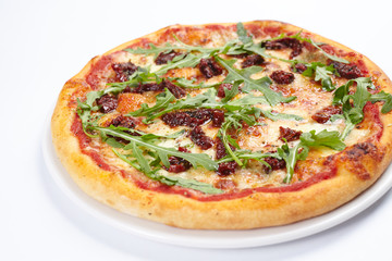 pizza on the white