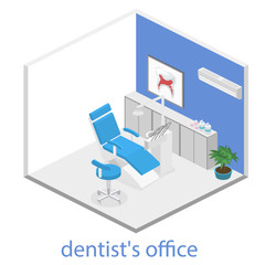 Isometric dentist office during reception patient.