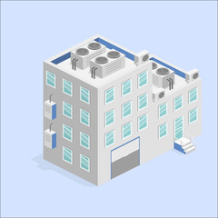 isometric facade of building. Flat 3D illustration Factory