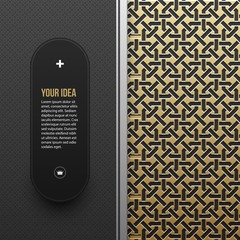 Web banner template on golden metallic background with seamless geometric pattern. Elegant luxury style.