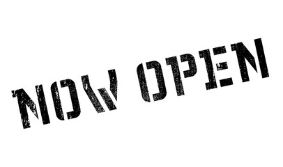 Now Open rubber stamp. Grunge design with dust scratches. Effects can be easily removed for a clean, crisp look. Color is easily changed.