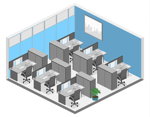 Flat 3d isometric abstract office floor interior departments concept vector