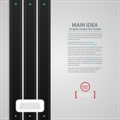 Modern web design text background with three black vertical stripes. Strict corporate business style. Useful for annual reports, presentations and media.