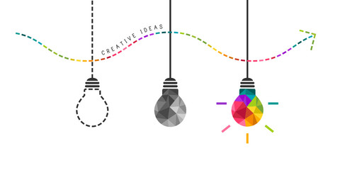 Obrazy  Rozwijanie koncepcji kreatywności z kolorową żarówką na końcu