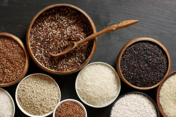 Various rice in bowls