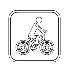 monochrome square with man in eco bike vector illustration