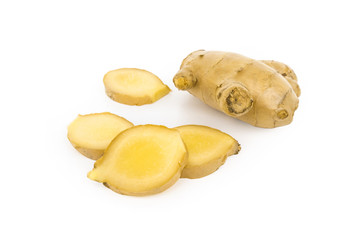 Fresh ginger slice on white background,raw material for cooking