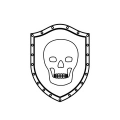 monochrome silhouette with shield with skull vector illustration