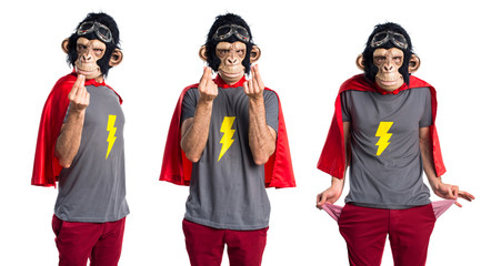 Superhero monkey man doing money gesture