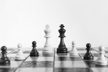 Scacchi fotografati su una scacchiera