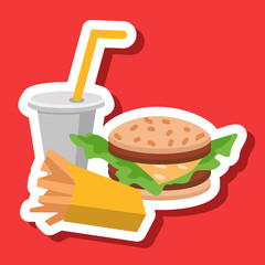 Lunch french fries, burger and soda. Flat design. Vector illustration of fast food