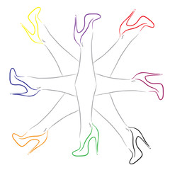 female legs with shoes of different colors