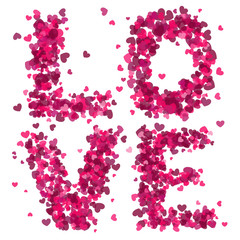 Love word made from little hearts.