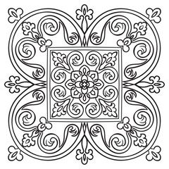 Hand drawing pattern for tile in black and white colors. Italian majolica style
