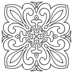 Hand drawing pattern for tile in black and white colors. Italian majolica style