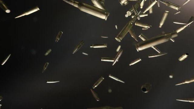 Bullets flight. High quality super slow motion bullets flight in dark space.