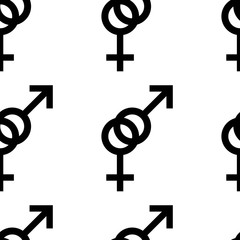 Seamless pattern. Female and male romantic collection. Female and male black signs. Gender icons. Vector illustration