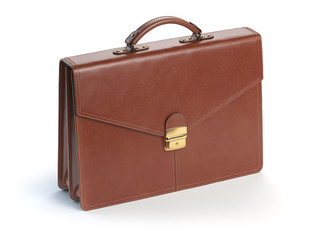 Brown leather briefcase isolated on the white background