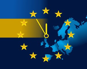 EU and flag of Ukraine - five minutes to twelve