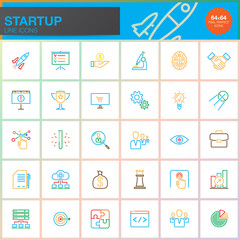 Fototapeta premium Startup line icons set, outline vector symbol collection, linear color pictogram pack isolated on white, pixel perfect logo illustration