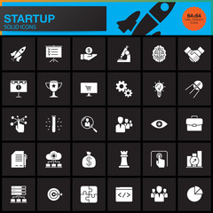 Startup solid icons set, modern vector symbol collection, pictogram pack isolated on white, pixel perfect illustration