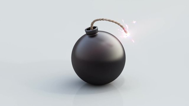 Bomb explosion. 10 seconds of bomb animation on white background.